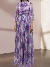 Casual jurken Linda della modeontwerper dames lange jurk romantische bloemenprint trim chiffon