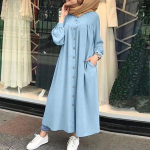 Casual jurken linnen lente volwassen moslimjurkknoppen Dubai abayas voor vrouwen Arabische kaftan Marokkaanse kaftan djelaba femme islamitisch