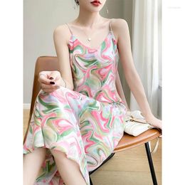 Casual jurken vloeibare macaron dames lente/zomer v-neck pullover met Koreaanse high-end ontwerp sensorische sling