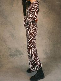 Casual Jurken Lizxun Damesmode Zebraprint Bodycon-jurk met lange mouwen Uitlopende manchet Ronde kraag Slanke rok Feest