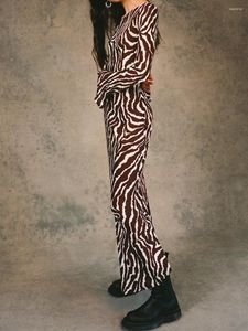 Lässige Kleider Lizxun Damen Mode Zebra-Druck Langarm, figurbetontes Kleid, ausgestellte Manschette, runder Kragen, schmaler Rock, Party