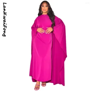 Vestidos casuales LKFFashion Satin Party Dress Robe Abaya Musulmán Mujeres Elegante Sólido Cuello redondo Bat Mangas sueltas Maxi