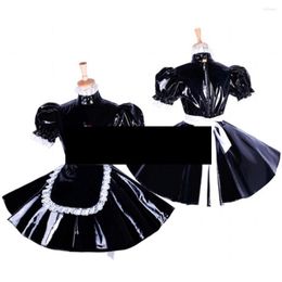 Robes décontractées verrouillable mignon femme de chambre uniforme Cosplay PVC Lolita robe manches courtes bouffantes Halloween tenue crosscommode grande taille Sissy