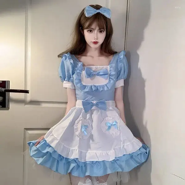 Robes décontractées Lolita Cosplay fille 2024 été sexy manches bouffantes basses Kawaii mignon bleu robe de demoiselle fête grande taille Y2k courte