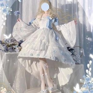 Robes décontractées Lolita Robe complète Femme Fée d'hiver Tinglan Fleur à manches longues Princesse blanche Sweet Elegant Ruffles Bow Fairy