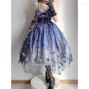 Robes décontractées Lolita Fairy Butterfly Slim Midi Sling Robe pour femmes JSK Princesse Femme Élégante Bleu Foncé Longue Sangle Robes De Mujer