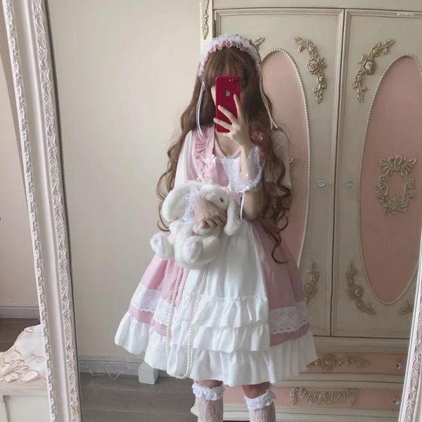 Robes décontractées lolita mode mousseline de mousseline longue robe à manches mori fille mignon kawaii japonais harajuku étudiant princesse sweet