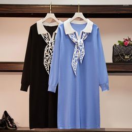 Robes décontractées longue noir bleu pull tricoté Style coréen surdimensionné fête Vintage femmes robe d'hiver pour vêtements de noël 2023