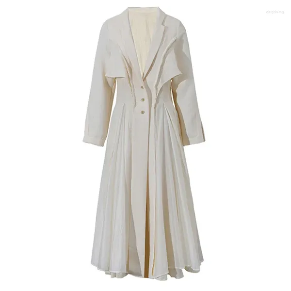 Robes décontractées du trench à automne de fête pour les femmes 2024 TAILLE CUT PURPLE JACQUARD LINEN COTTON Big Swing Single Breasted Vestes