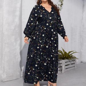 Robes décontractées manches longues fleur imprimé maxi robe coton lin lâche grande taille pour les femmes 2024 élégance à la mode vêtements sexy