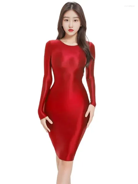 Robes décontractées à manches longues brillantes brillants collants de robe midi paquet Hip ol vestido sexy bodystocking fantasy clubwear minifalda robe corps