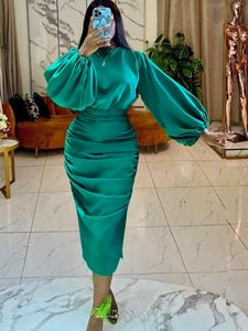 Casual jurken lange mouw groene jurken bodycon elastic satijn gesmokte midi jurk elegante grote size glinige avond kerstfeest kerk outfits 230331