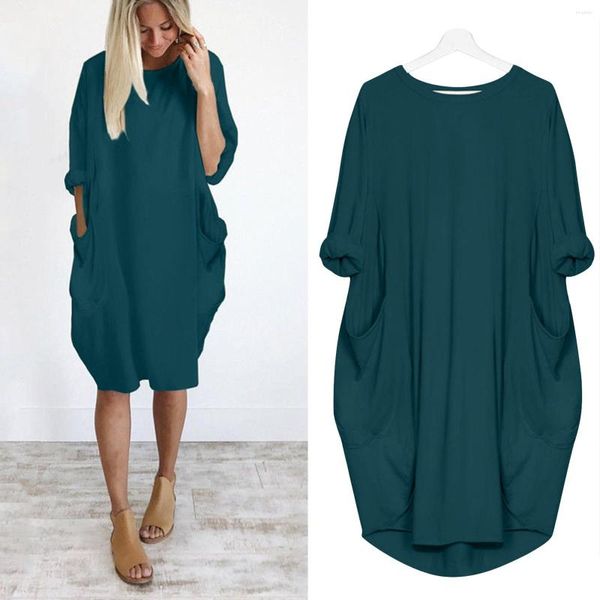 Vestidos casuais manga longa maxi vestido de verão 2022 mulher oversized t-shirt mulheres soltas plus size robe vestidos com bolsos