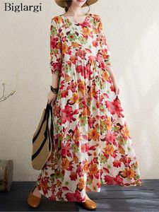 Robes décontractées manches longues surdimensionné fleur imprimé floral modis lâche robe plissée femmes pull a-ligne dames femme