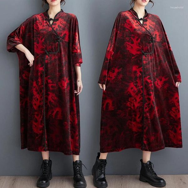 Robes décontractées à manches longues surdimensionnées Pleuche Velvet Robe Femme 2024 Printemps Automne en vrac Milic Robe 6xl 5037