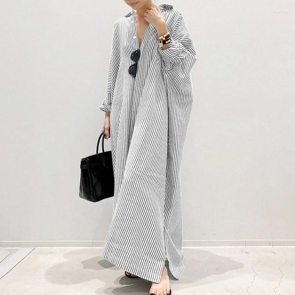 Robes décontractées à manches longues à rayures lâche maxi chemise robe caftan Y2K vêtements femmes dames musulmanes abaya