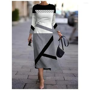 Casual jurken met lange mouwen voor dames 3D geometrische print mode dameskleding eenvoud winter dame elegant