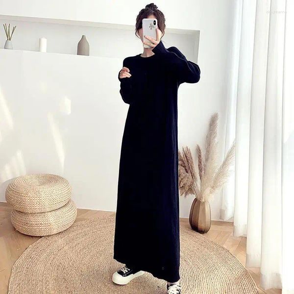 Robes décontractées Robe longue pull pour femmes 2023 Lâche Noir Tricoté Luxe Femme Soirée Vintage Printemps Vêtements Maxi