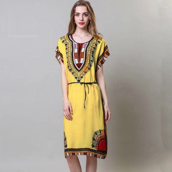 Vestidos informales, vestido africano suelto para mujer, estampado bohemio de talla grande, ropa de calle para mujer, manga de murciélago, camisones de verano para madre