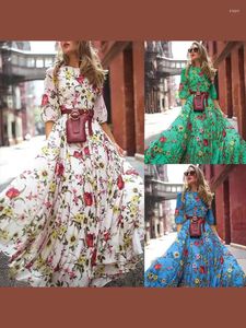 Vestidos casuales sueltos coloridos flores impresas maxi vestido mujer moda o-cuello manga corta gran dobladillo batas femenina chic alto streetwear vestidos