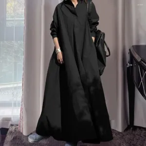 Robes décontractées coupe ample robe maxi élégant col en V chemise à manches longues pour femmes couleur unie robe d'été streetwear mode printemps