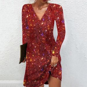 Robes décontractées Robe de soirée coupe ample femmes paillettes col en V club mini pour brillant a-ligne couleur unie doux respirant