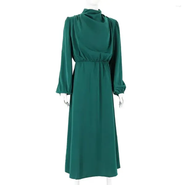 Robes décontractées robe de longueur mi-longue élégante manche en satin midi pour cocktail de mariage avec collier à demi-haut