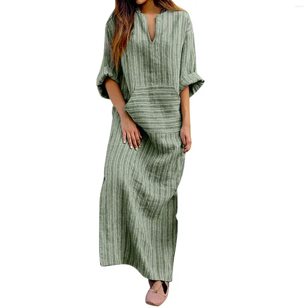 Robes décontractées en vrac en lâches d'été de lunch teints de soleil femme rayée motif rayé robe femelle plage bohémienne longue robe vintage pour