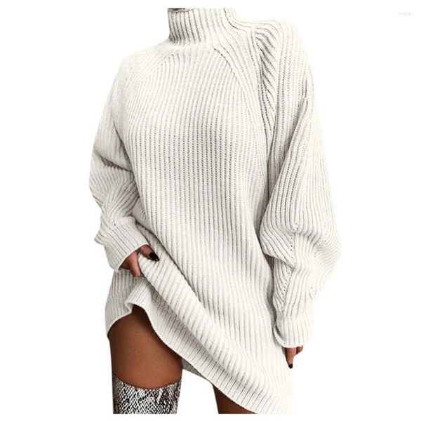 Robes décontractées Pull en vrac Mini robe Pull Jumper Femmes Épaissir Robes à manches longues Turtlenec Hiver Taille haute Chaud