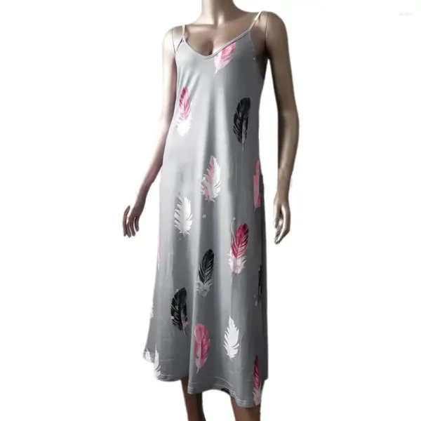 Robes décontractées taille lâche robe maxi en forme de style bohème plume pour les vacances d'été en V cou de la cheville A-line