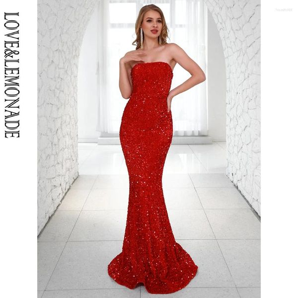 Robes décontractées Lovelemonade Sexy Tube rouge Top Fishtail Sequin Party Maxi Robe LM83073