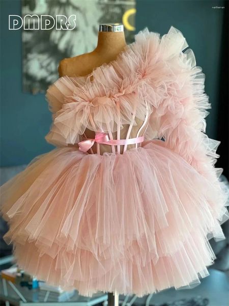 Robes décontractées Belle robe courte en tulle rose pour femmes One épaule au-dessus du genou mignon robes formelles de bal mignonne