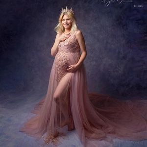 Robes décontractées Perles de luxe maille femmes enceintes sexy col en V pierres longues robes de maternité voir à travers tulle robe de douche de bébé po shoot