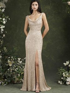 Vrijetijdsjurken Luxe champagne avond maxi-jurk voor feest Sprankelende prom Mouwloze damesjurken Elegante zeemeermin Formele cocktail