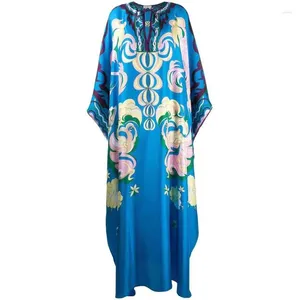 Casual jurken Luxe ontwerper geïnspireerde dames zomerzijde Kaftan Boheemse oversize losse lange maxi blauwe jurk