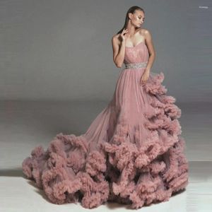 Vestidos casuales de lujo polvoriento rosa vestido de maternidad túnicas largas para poshoots exuberante tul con volantes sin tirantes mujeres tren pografía