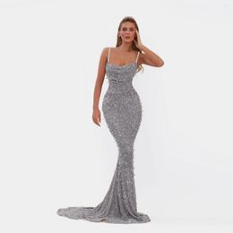 Vestidos casuais luxo elegante vestido de festa à noite para mulheres senhoras brilho lantejoulas sexy decote em v alça espaguete fino longo vestido sereia