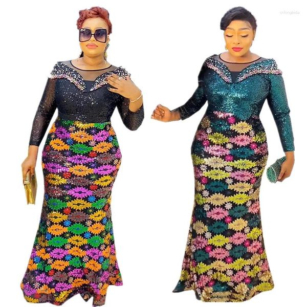 Robes décontractées le luxe soir long mode african dashiki sequin bodycone sirène sirène élégante dame de mariage perlé robe enveloppante de hanche