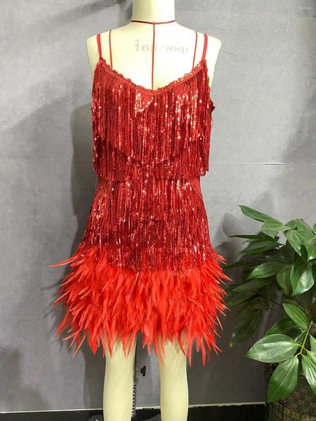 Vestidos informales de lujo Feather Fringe Sequin Dress - Sexy Fodycon Tassel para la fiesta del club y elegantes eventos nocturnos