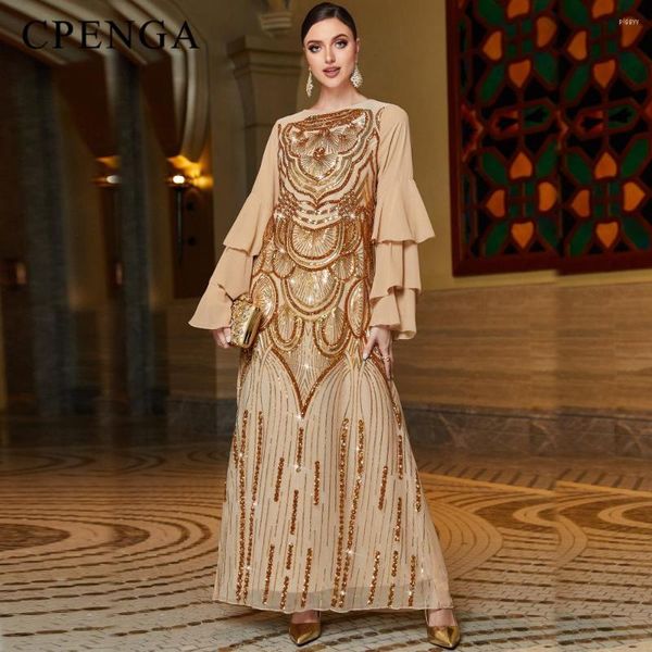 Vestidos casuales Vestido musulmán de oro de lujo para mujeres Eid árabe femme abaya fiesta islámica jalabiya ropa Turquía marroquí Kaftan Robe