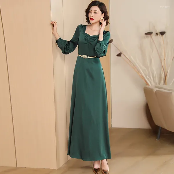 Robes décontractées Luxury Green Satin Long Robe pour femmes Filles crayons