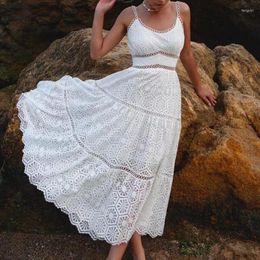 Casual jurken luxe kanten borduurwerk vrouwen kleden elegante sexy solide cutout 7197