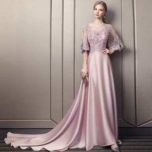 Casual jurken luxe roze halve mouw moeder van bruid strapless sweep trein kanten pailletten trouwfeestjurken zomervestidos de fiesta 230221