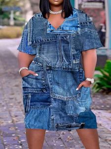 Robes décontractées LW Plus Size robe imitation denim col en V poche design robe femmes t-shirts robe d'été robe ample pour les femmes 230412