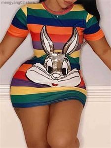 Robes décontractées LW Sweet Character Imprimé Gaine Multicolore Mini Robe Color Block Body Body-shaping T-shirt Femme Y2k Hipster Jupe T230504
