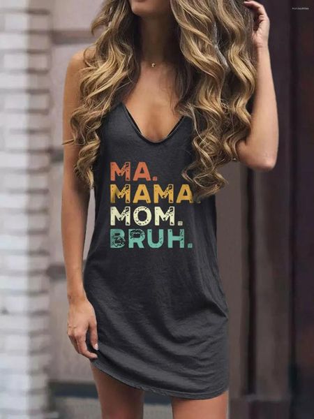 Vestidos casuales Ma Mamá Mom Bruh Sleeveless Mini Vestido 2024 Sexy Fashion Bodycon Women Holiday Holiday Outfits básicos