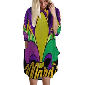 Vestidos casuales Mardi Gras Y'All Imprimir Camisa Vestido Otoño Invierno Mujer Manga larga Yall Orleans Nola