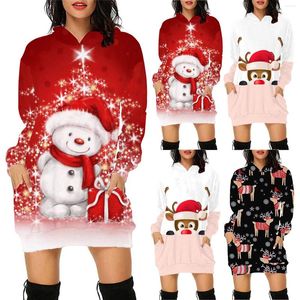 Robes décontractées Marry Christmas Imprimer Robe courte Hiver Dames Tunique Femmes Soirée Fête Année Lâche Robes