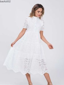 Casual jurken Marwin Cotton Hollow Out Summer White Dress Women Holiday Perpy Casual High Taille Mini Jurken A-Line Frills Vestido W0315