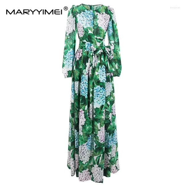 Robes décontractées Maryyimei Fashion Designer printemps automne robe de femme à manches vertes à manches vertes à manches vertes à manches vertes lacets en mousseline de mousseline
